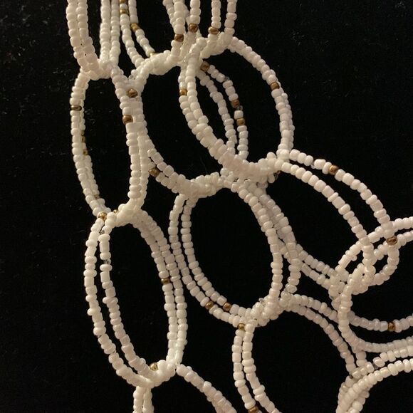 Anthropology Zenzii White & Gold layered Bib Beaded Statement Necklace 🤍‎ - Picture 2 of 5